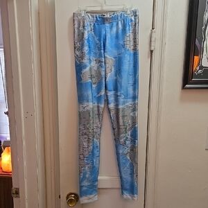 Blue Map Print Leggings